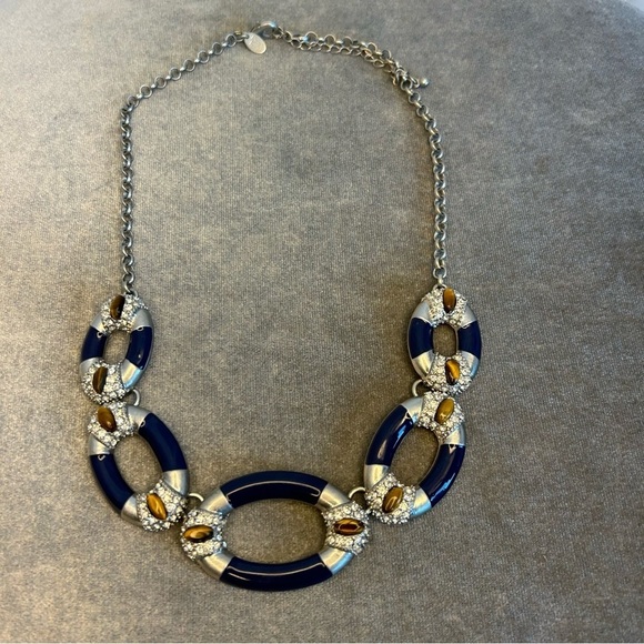 KIAM family navy blue tiger eye oval crystal rhinestone necklace - Picture 3 of 12